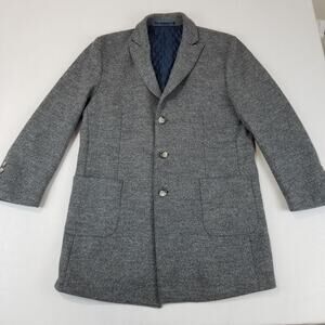 Enzo Tovare Coat Mens 44 Gray Wool Blend Quilted Lined Blazer Overcoat Classic